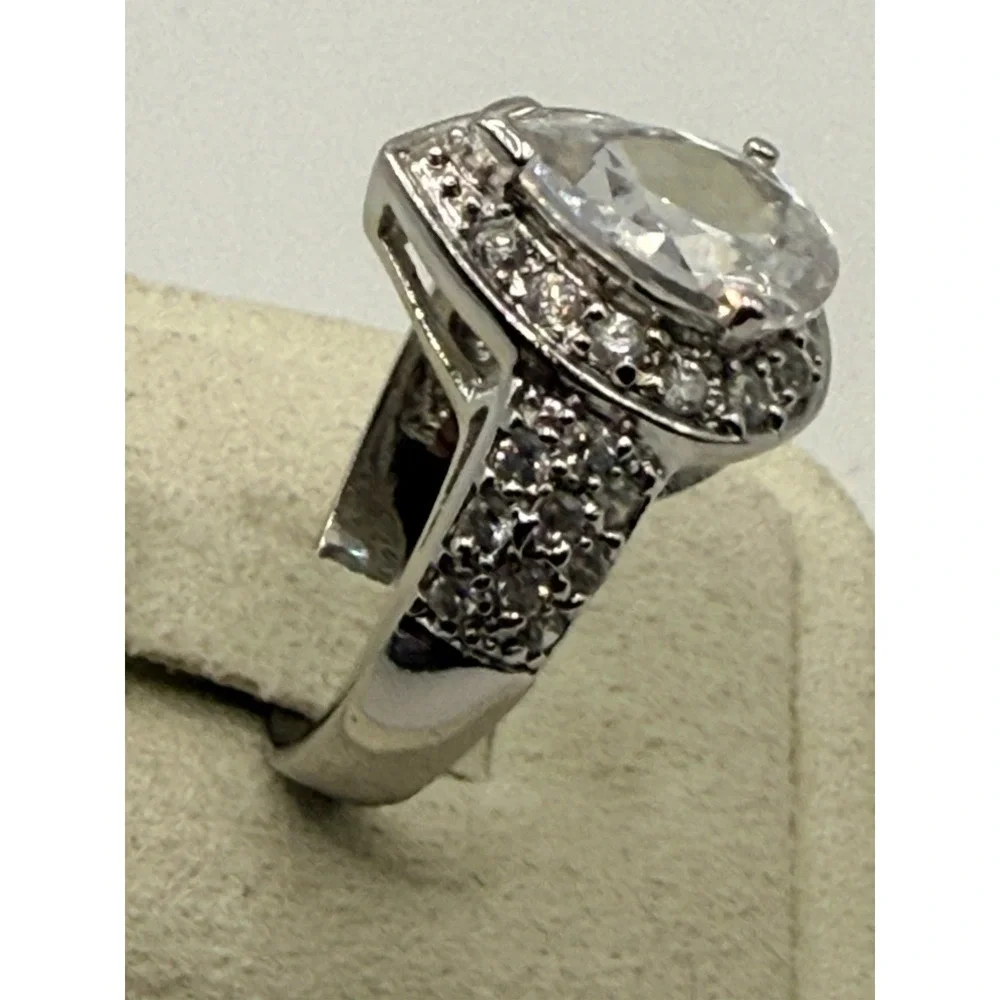 Sterling Silver CZ Ring Pear Cut Halo Cocktail Stamped RSE 925 Size 9